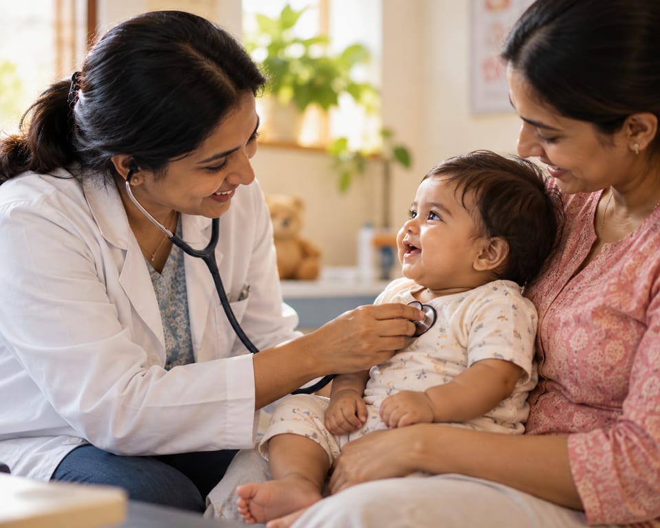 A paediatrician with a baby